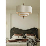 Tiered Linen Pendant Light with Wood Accents – Dining Room Chandelier