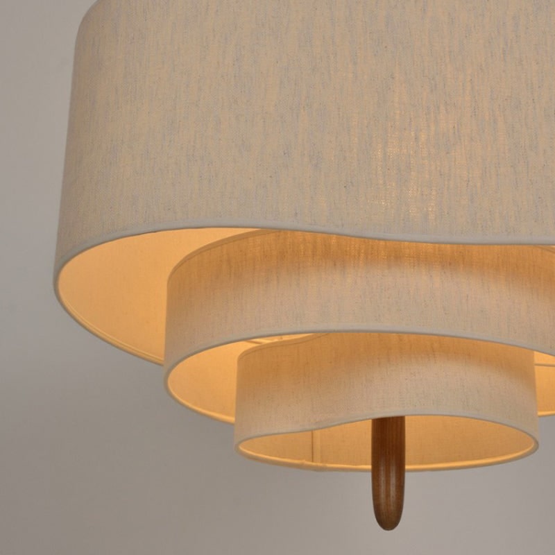 Tiered Linen Pendant Light with Wood Accents – Dining Room Chandelier