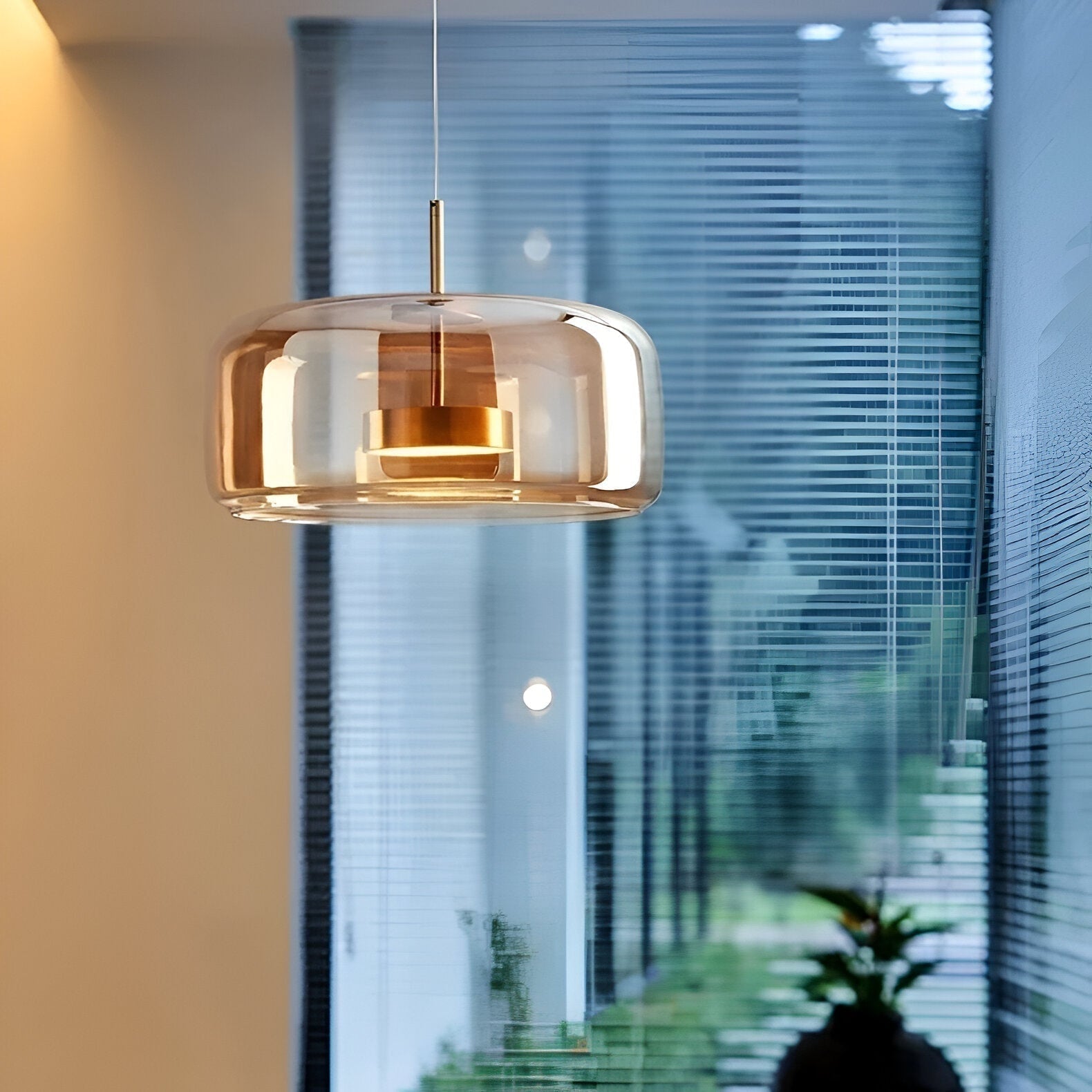 Amber Glass Dome Pendant Light – LED with Adjustable Cord