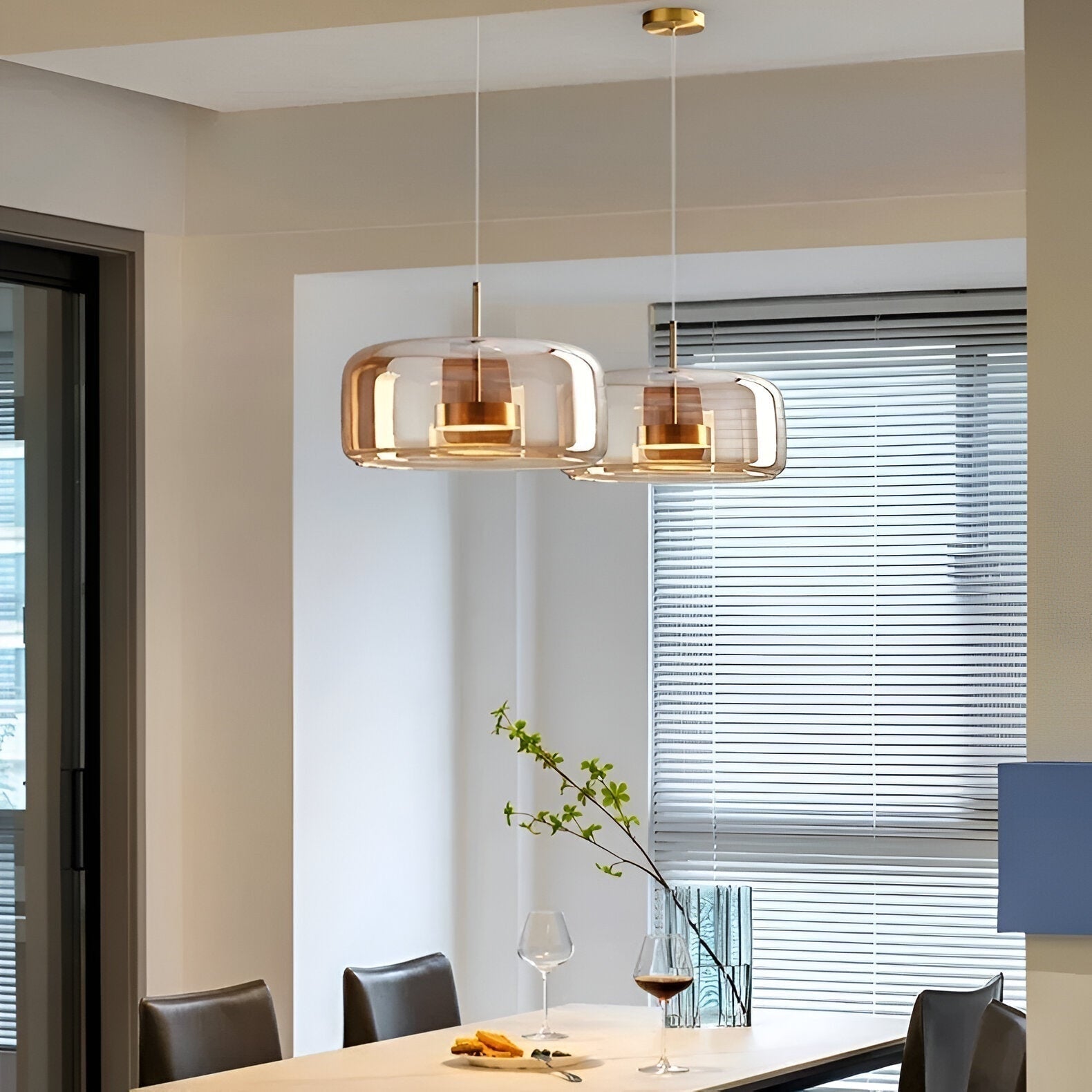 Amber Glass Dome Pendant Light – LED with Adjustable Cord