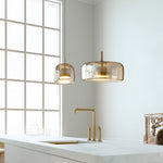 Amber Glass Dome Pendant Light – LED with Adjustable Cord