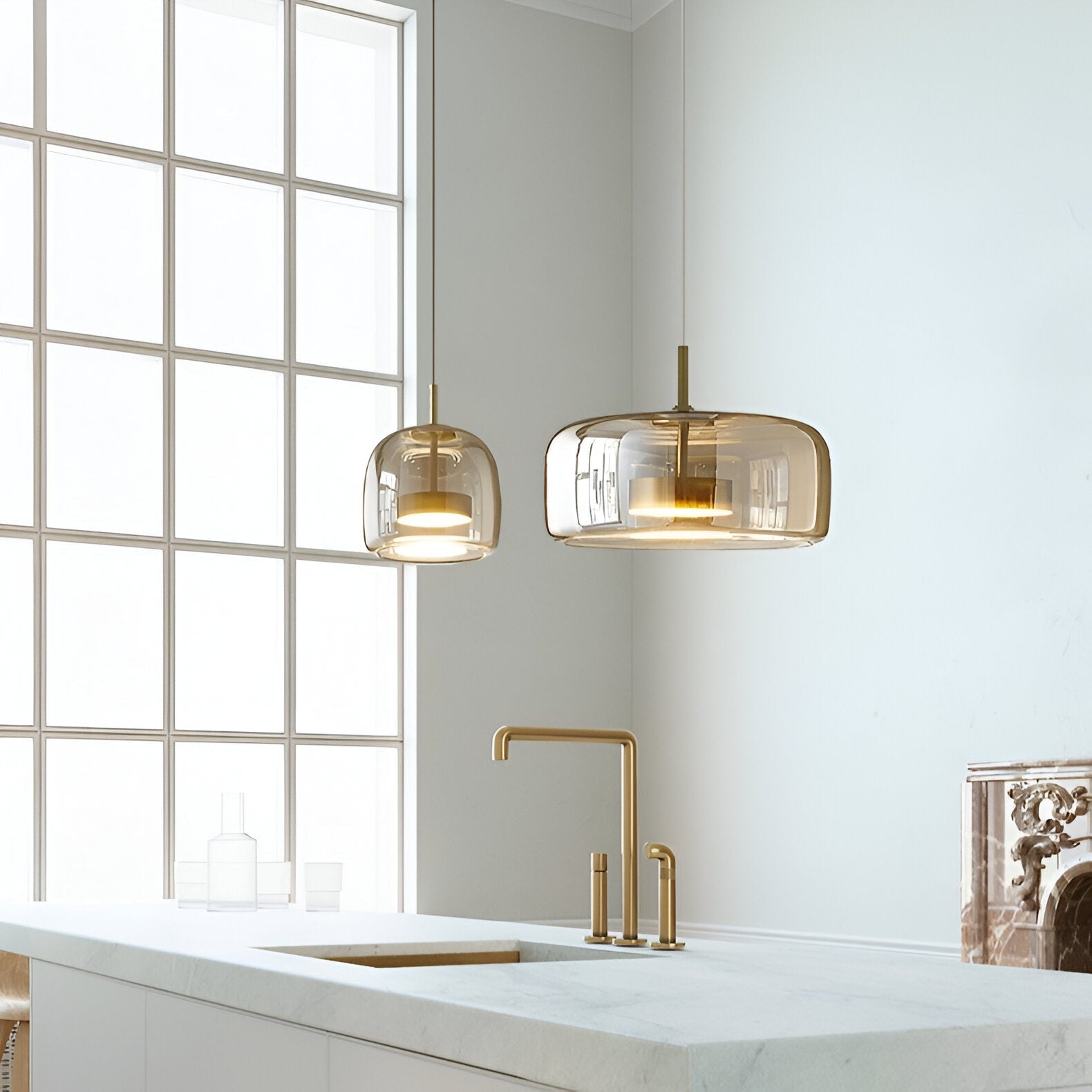 Amber Glass Dome Pendant Light – LED with Adjustable Cord