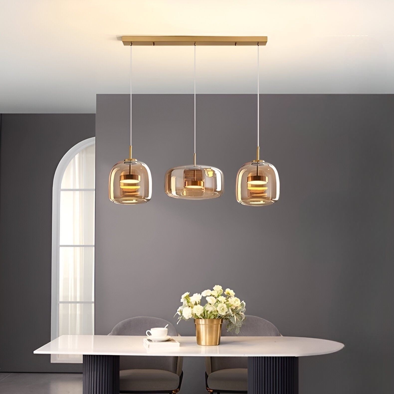 Amber Glass Dome Pendant Light – LED with Adjustable Cord