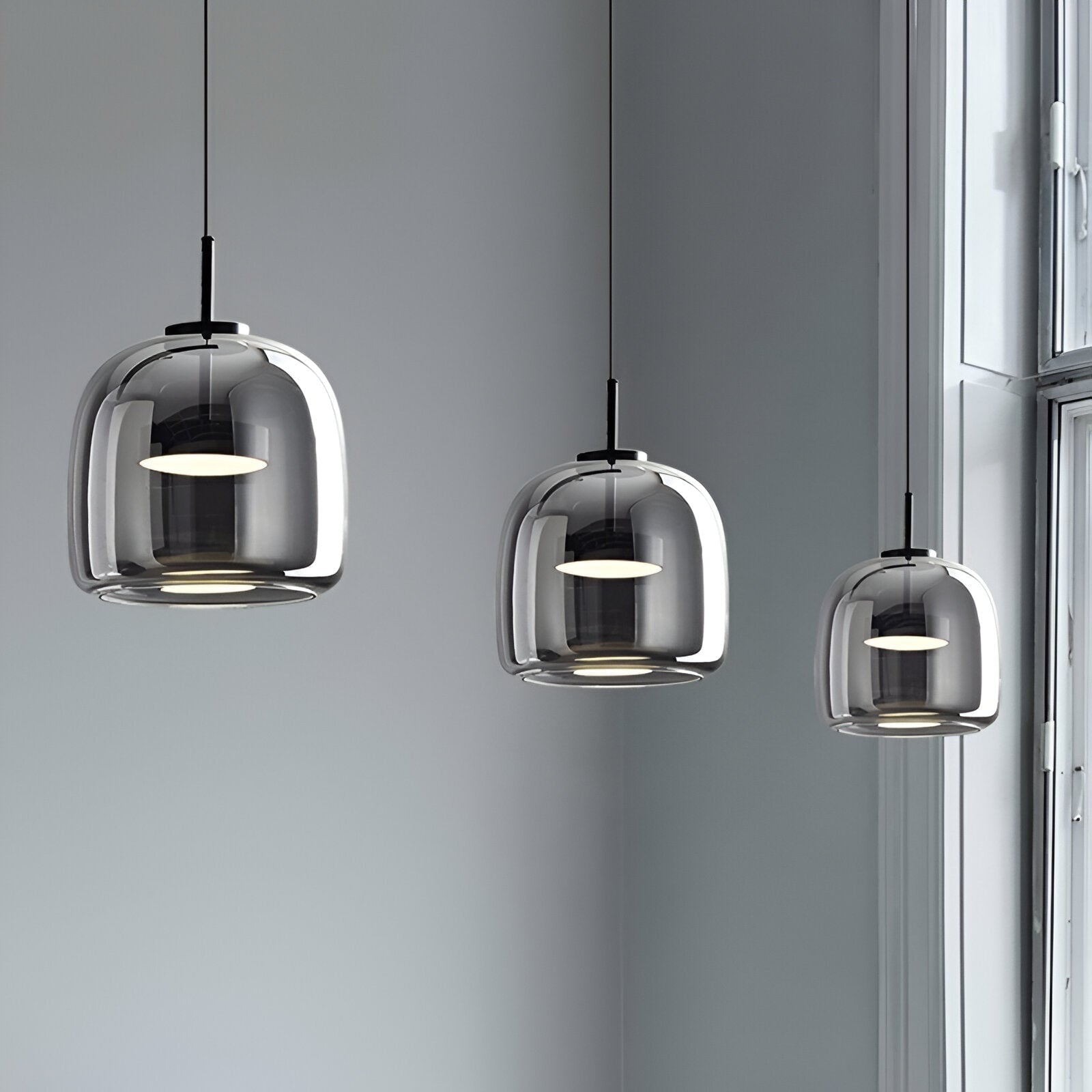 Amber Glass Dome Pendant Light – LED with Adjustable Cord