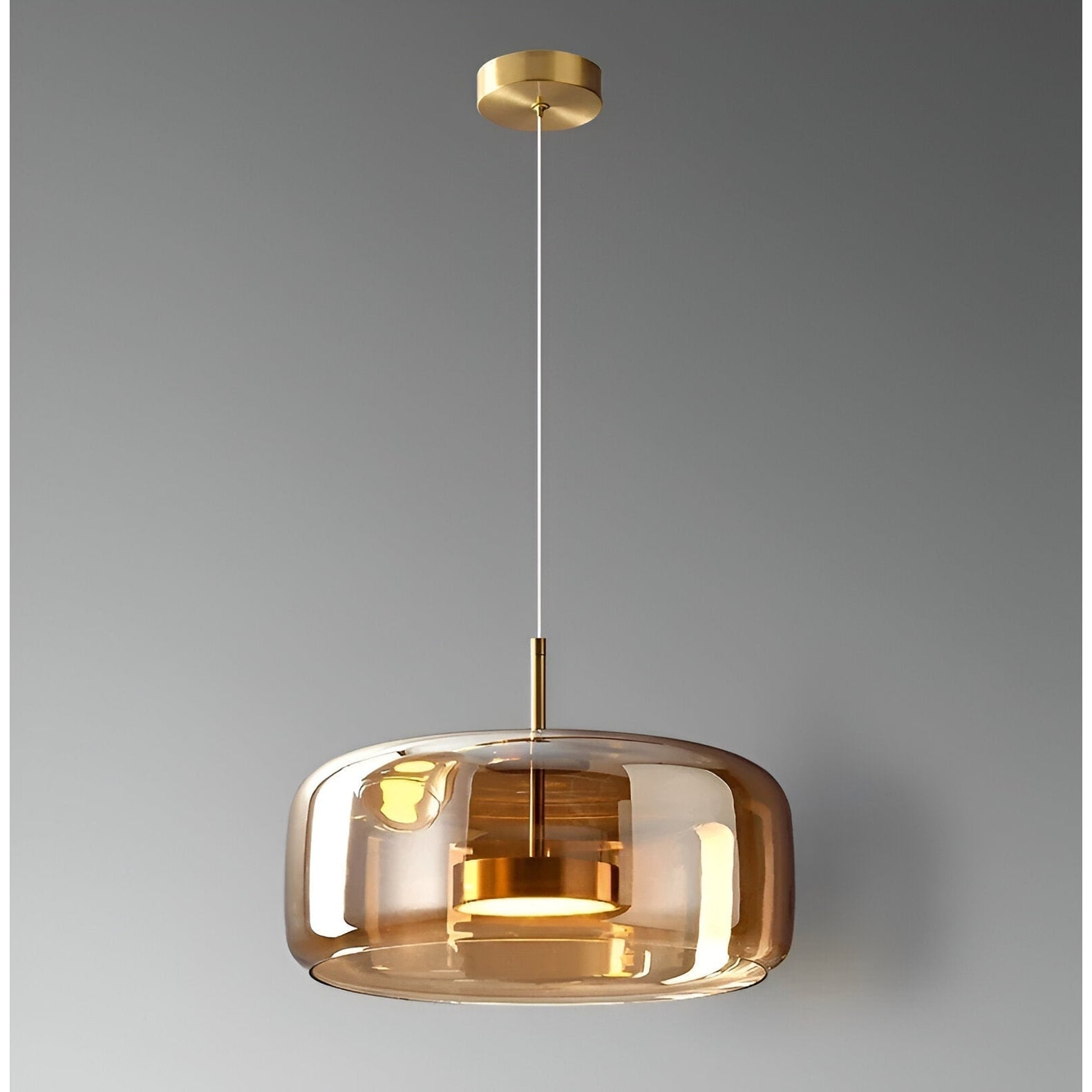 Amber Glass Dome Pendant Light – LED with Adjustable Cord