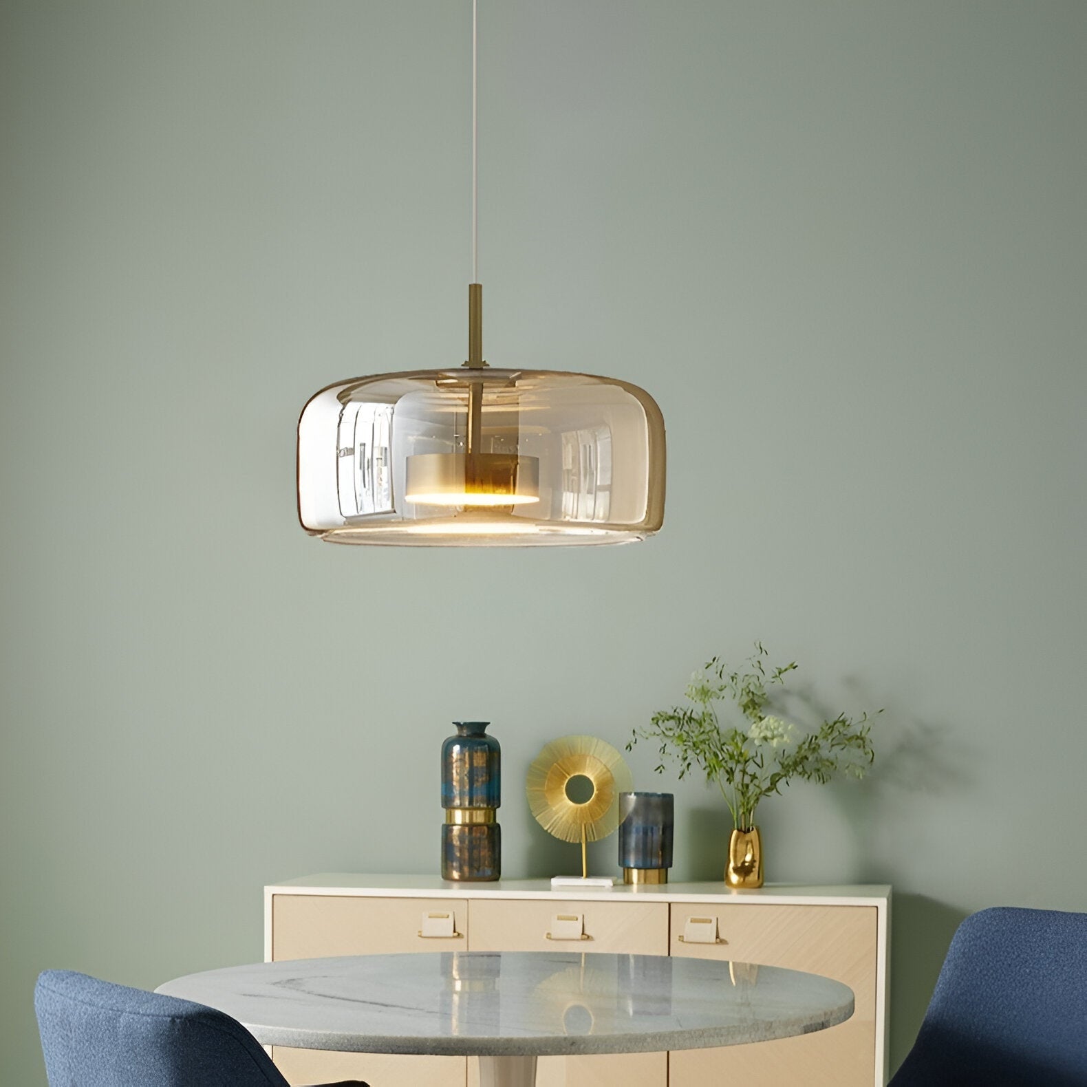 Amber Glass Dome Pendant Light – LED with Adjustable Cord