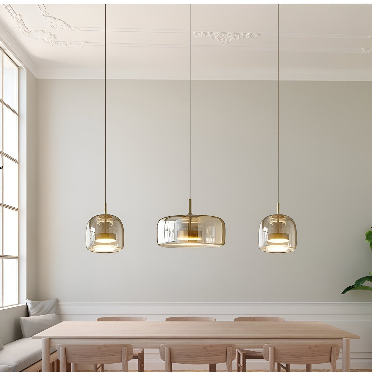 Amber Glass Dome Pendant Light – LED with Adjustable Cord