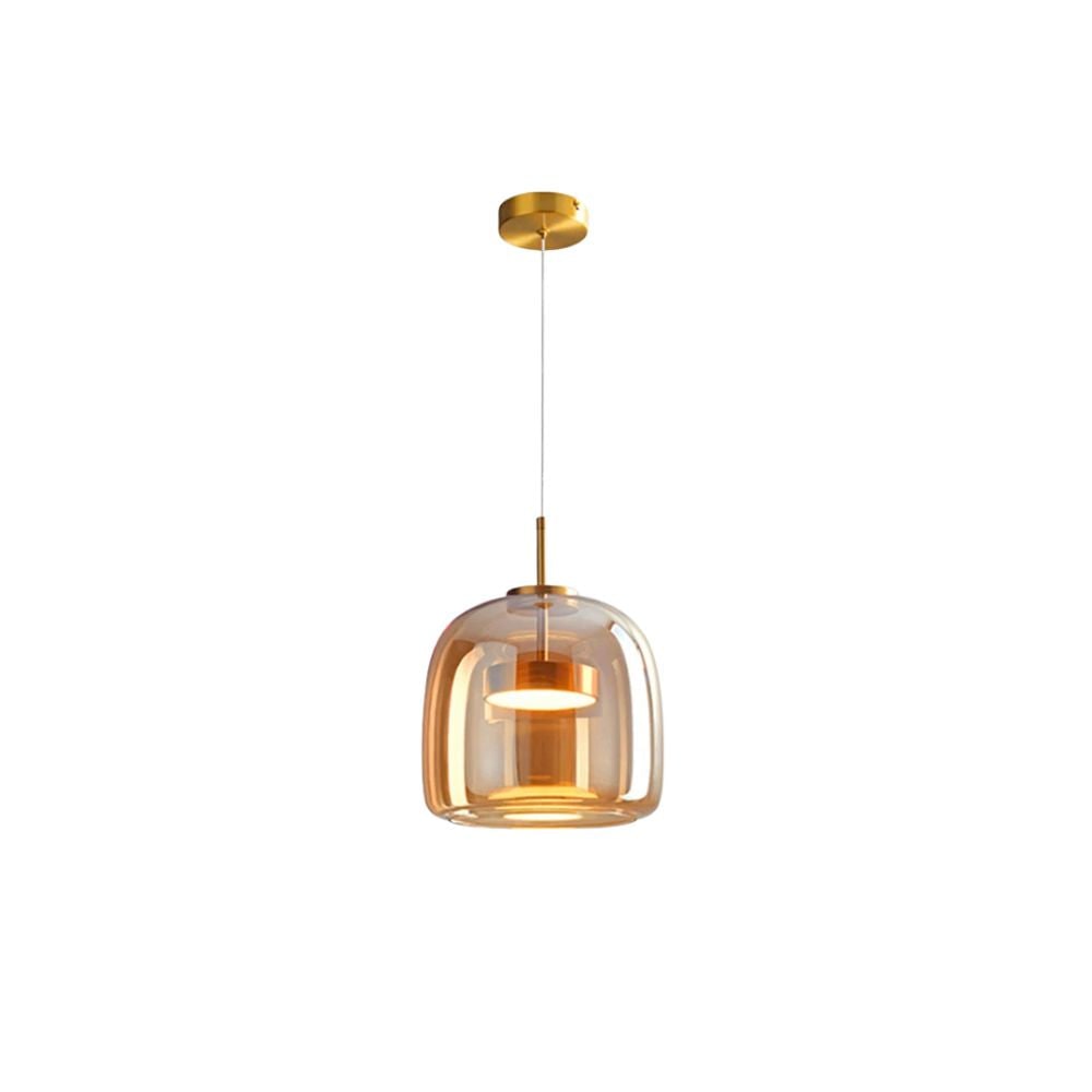 Amber Glass Dome Pendant Light – LED with Adjustable Cord