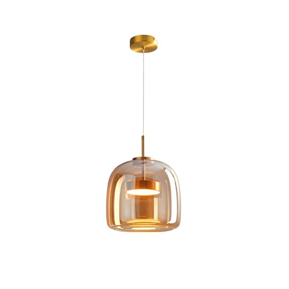 Amber Glass Dome Pendant Light – LED with Adjustable Cord