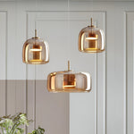 Amber Glass Dome Pendant Light – LED with Adjustable Cord