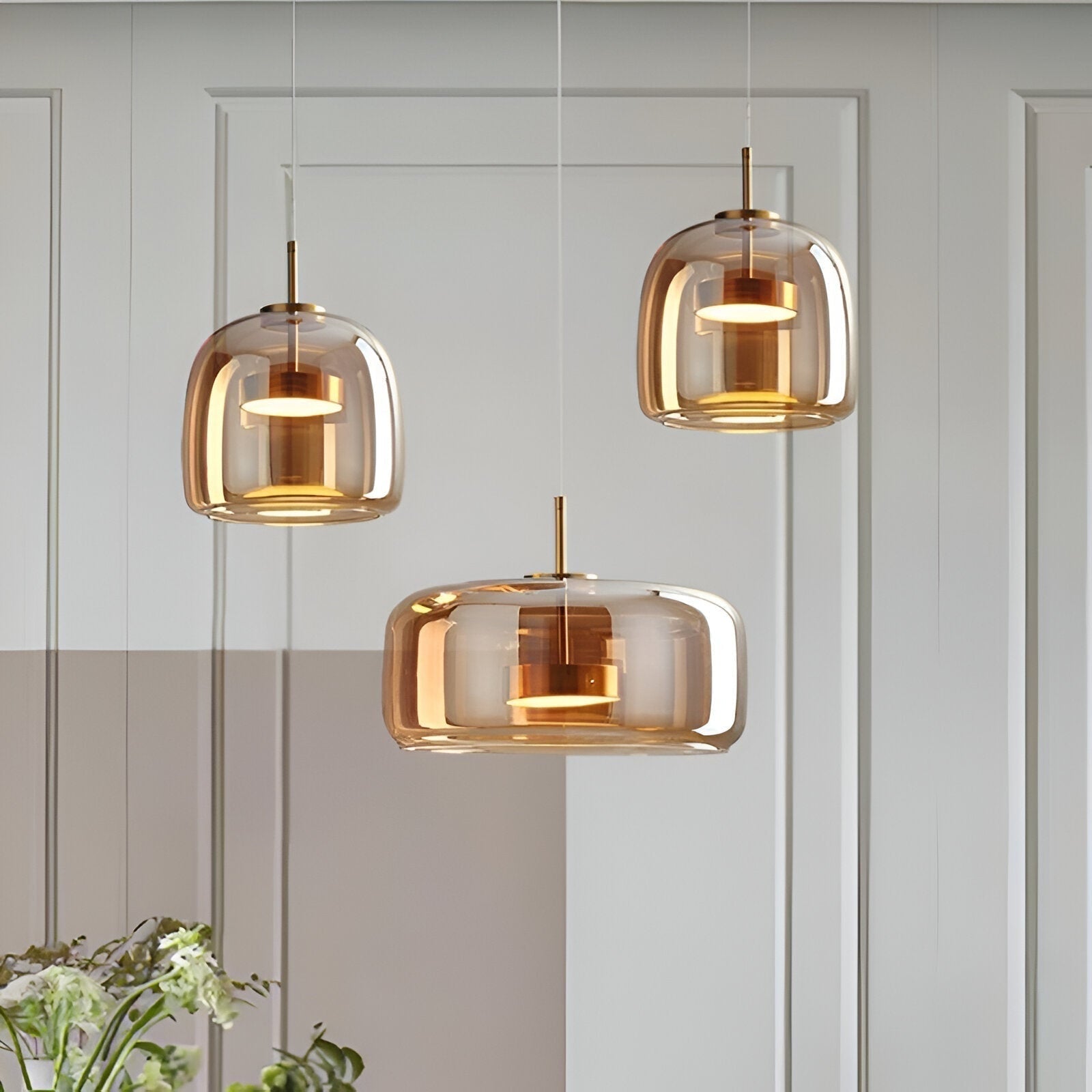 Amber Glass Dome Pendant Light – LED with Adjustable Cord