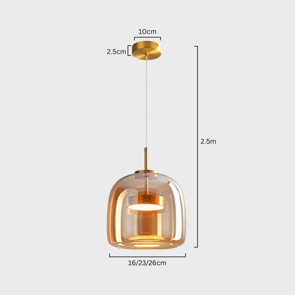 Amber Glass Dome Pendant Light – LED with Adjustable Cord