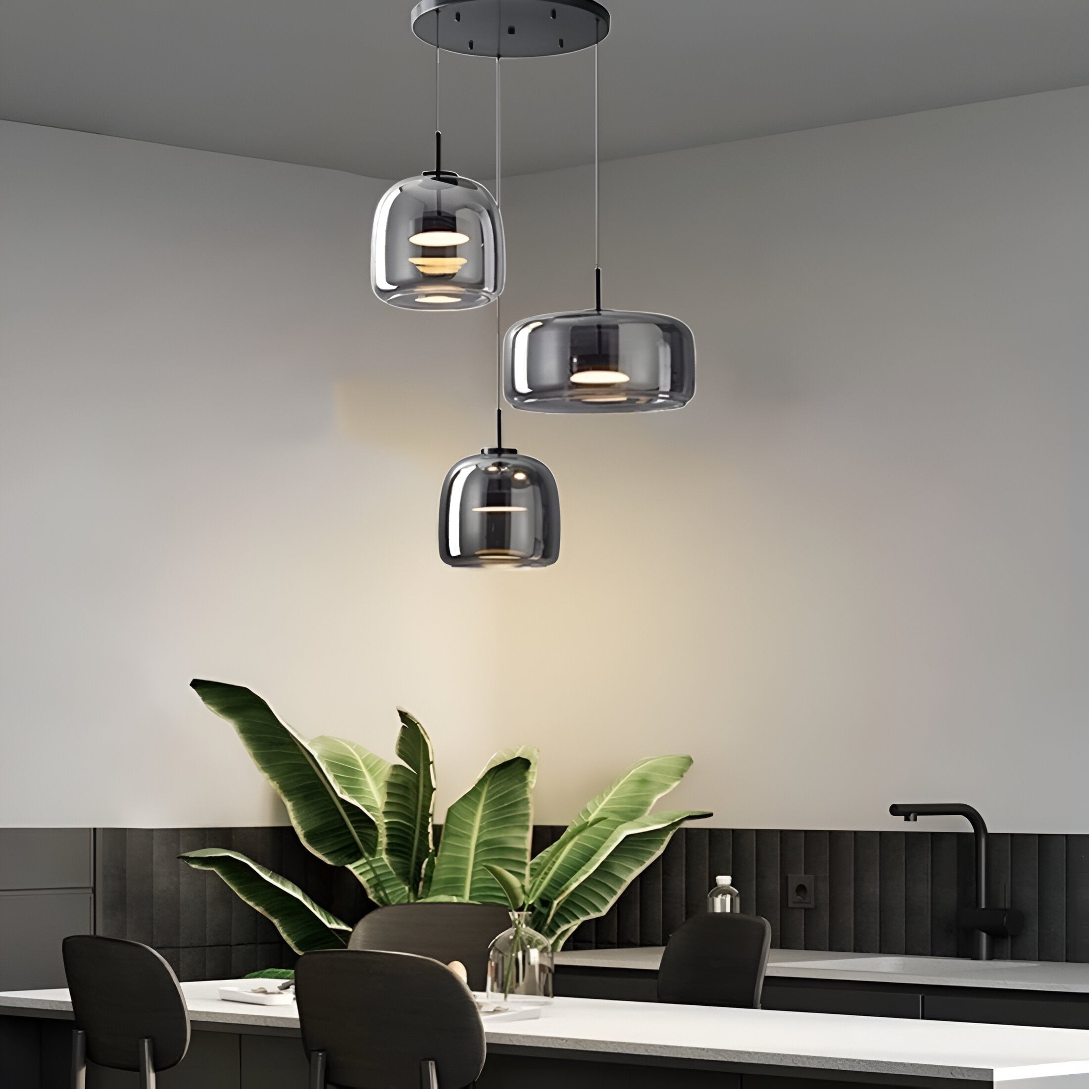 Amber Glass Dome Pendant Light – LED with Adjustable Cord