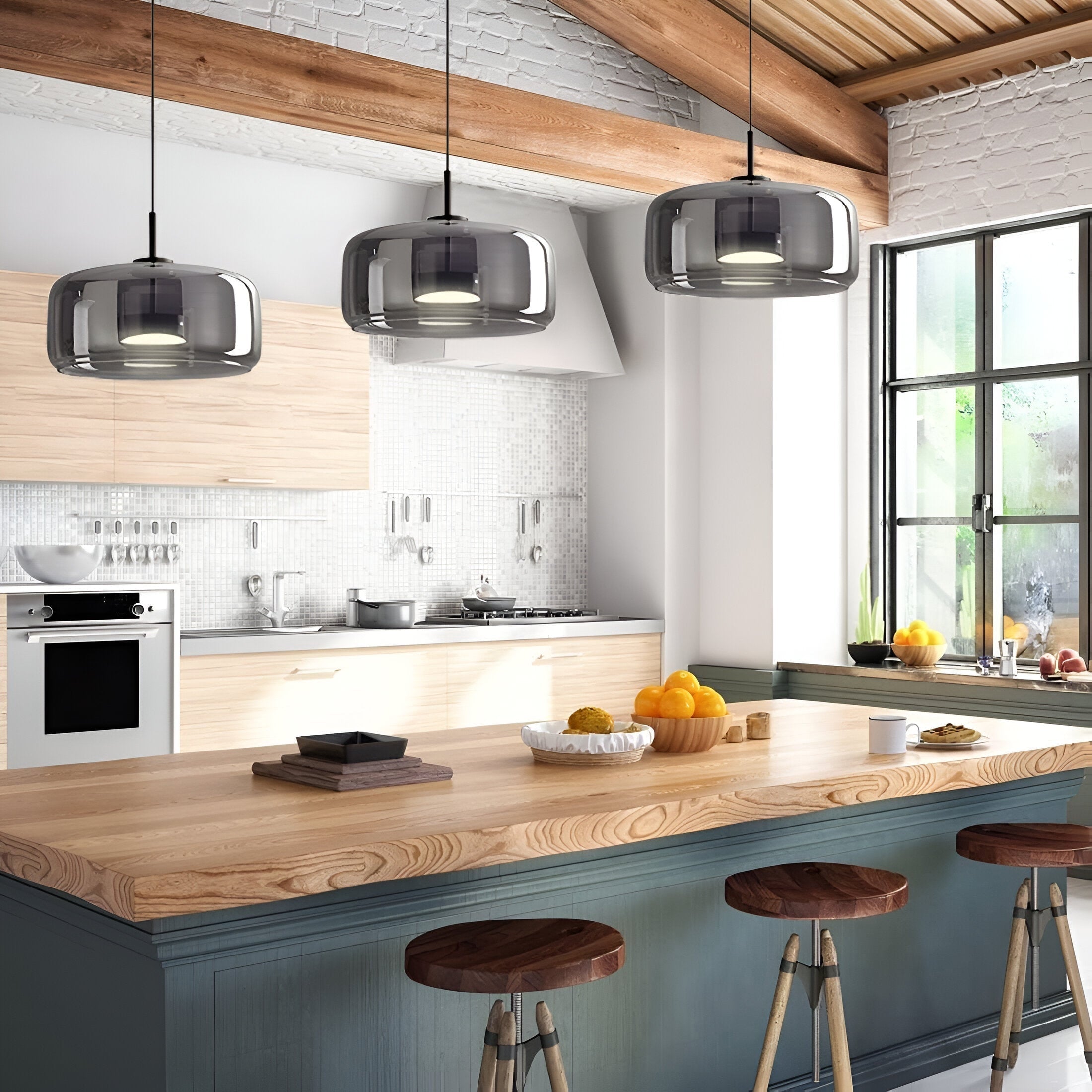 Amber Glass Dome Pendant Light – LED with Adjustable Cord
