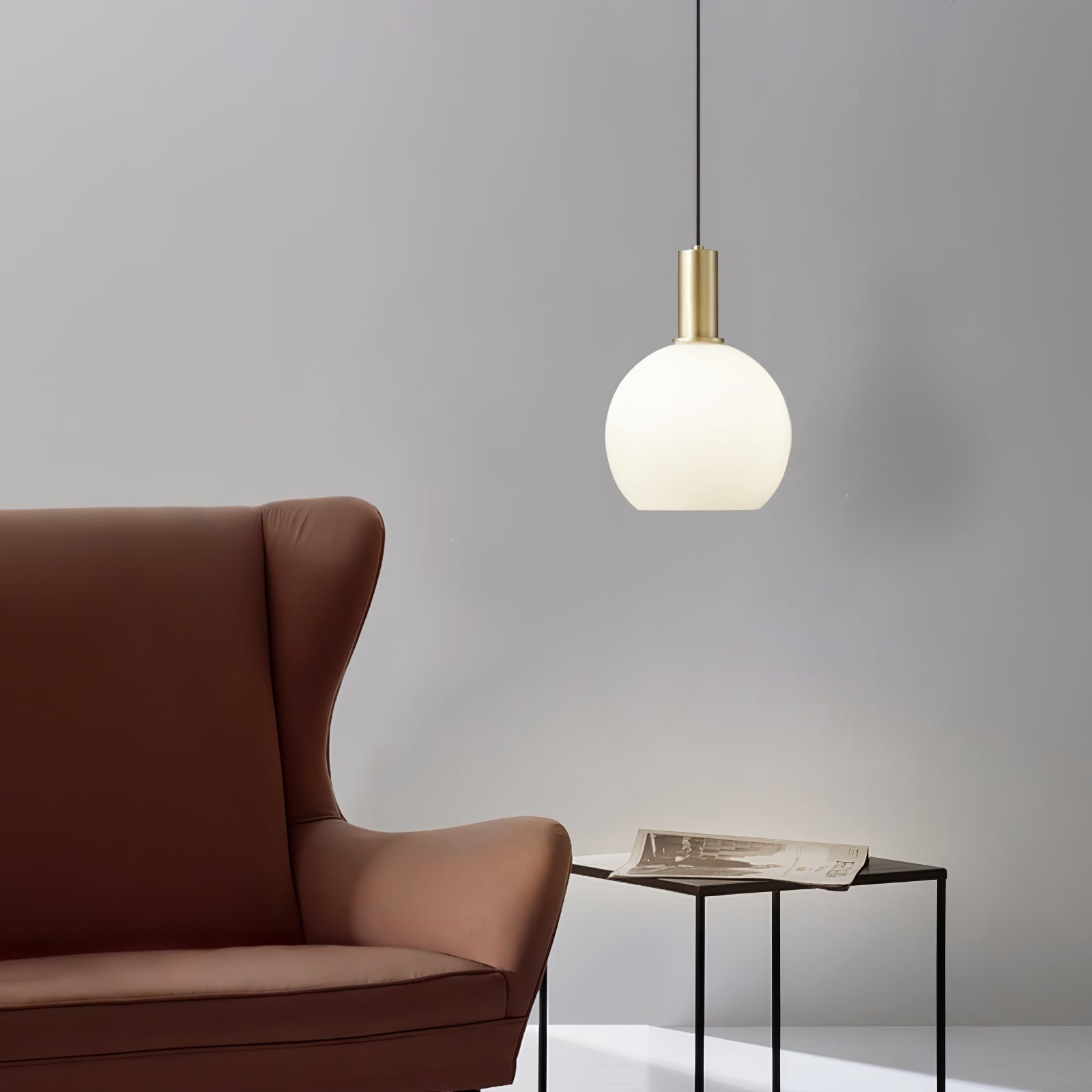 Milky Glass Pendant Light with Brass Hardware – Globe, Capsule or Oval