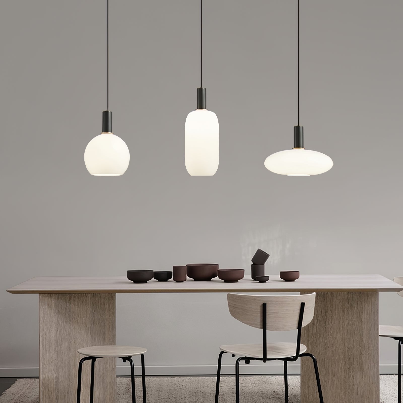 Milky Glass Pendant Light with Brass Hardware – Globe, Capsule or Oval