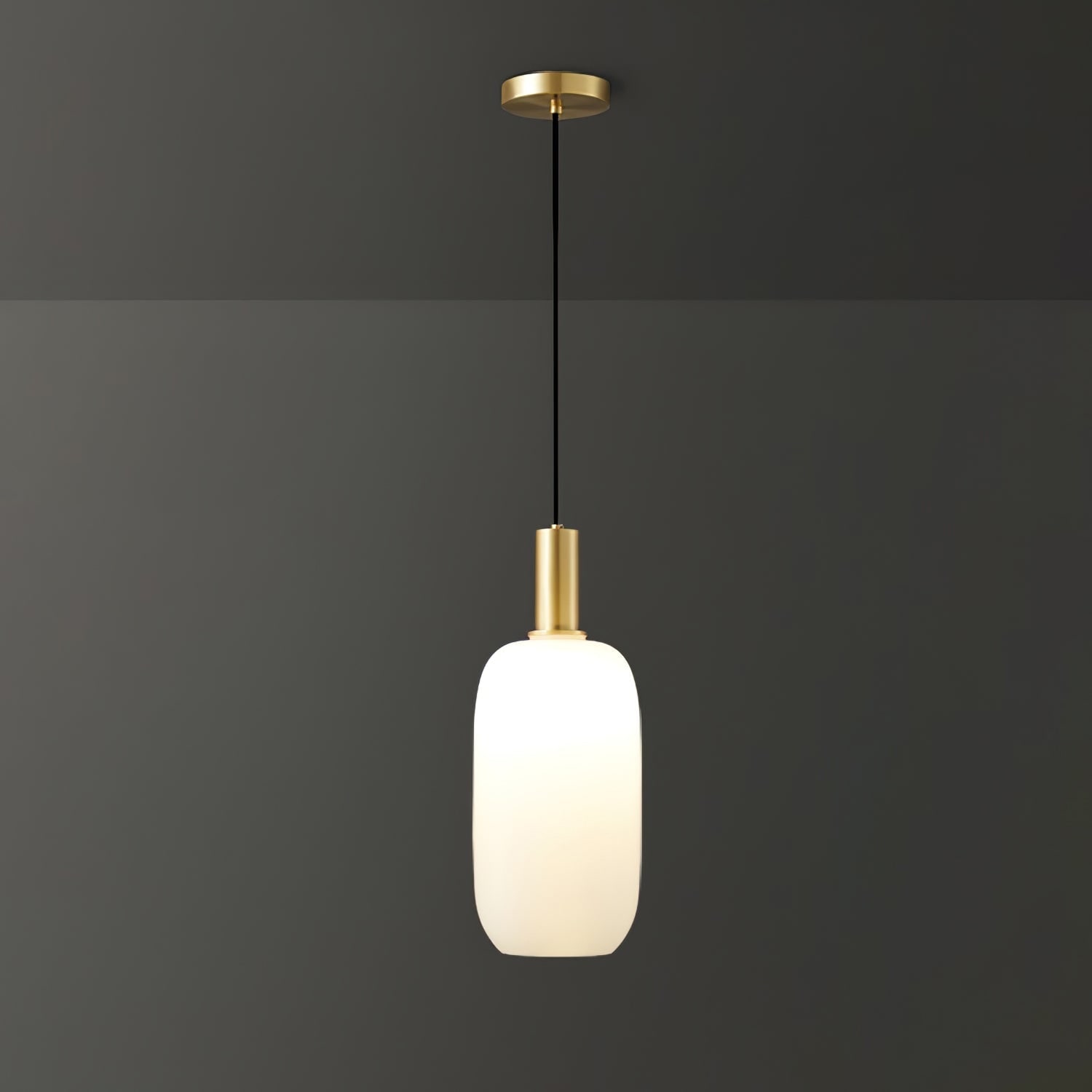 Milky Glass Pendant Light with Brass Hardware – Globe, Capsule or Oval