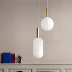 Milky Glass Pendant Light with Brass Hardware – Globe, Capsule or Oval