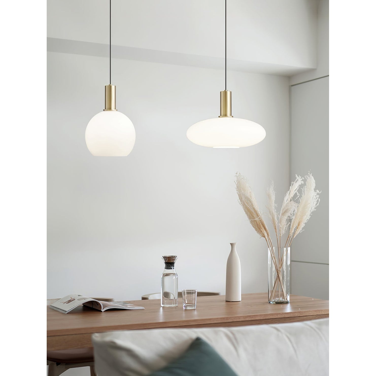 Milky Glass Pendant Light with Brass Hardware – Globe, Capsule or Oval