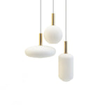 Milky Glass Pendant Light with Brass Hardware – Globe, Capsule or Oval