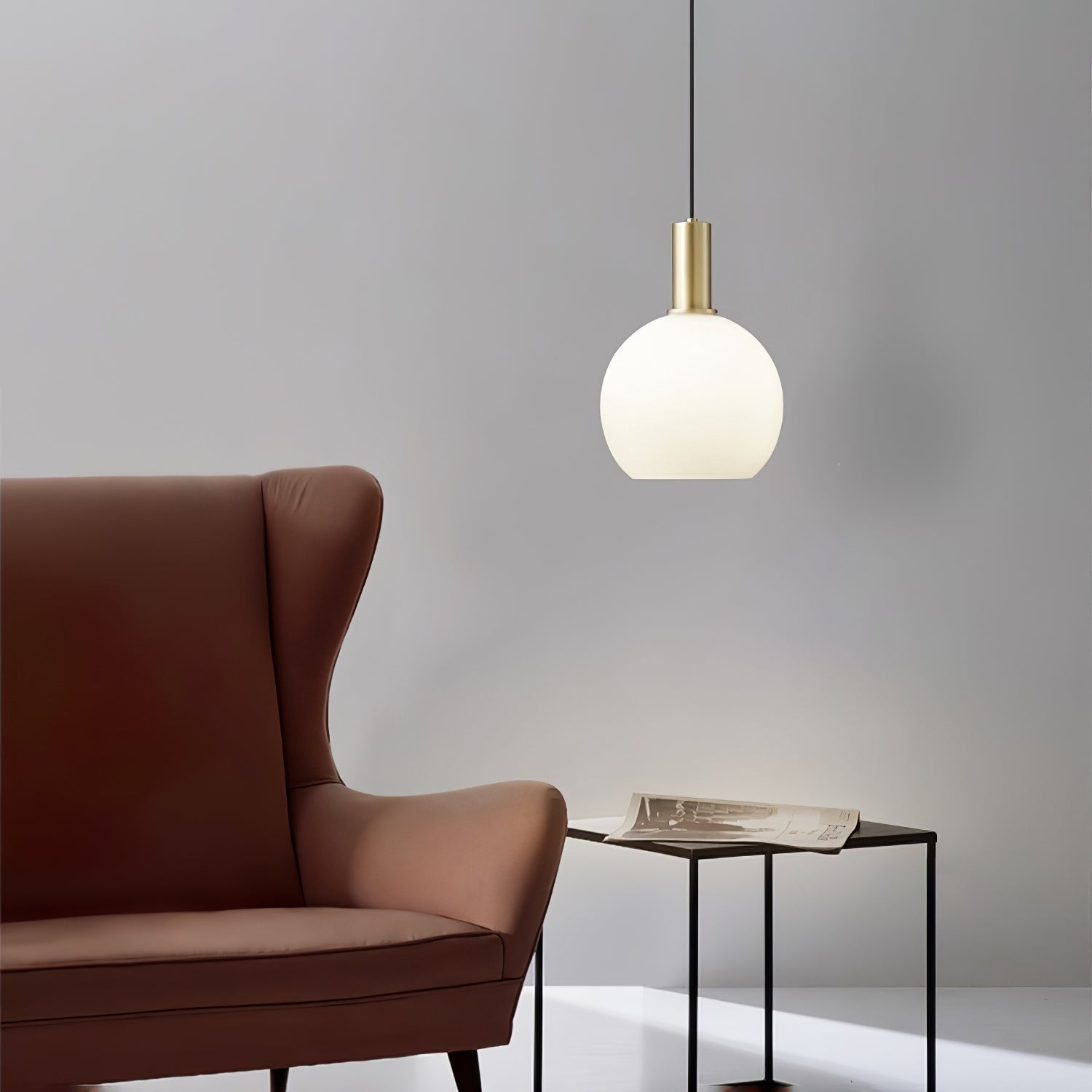Milky Glass Pendant Light with Brass Hardware – Globe, Capsule or Oval