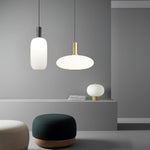 Milky Glass Pendant Light with Brass Hardware – Globe, Capsule or Oval
