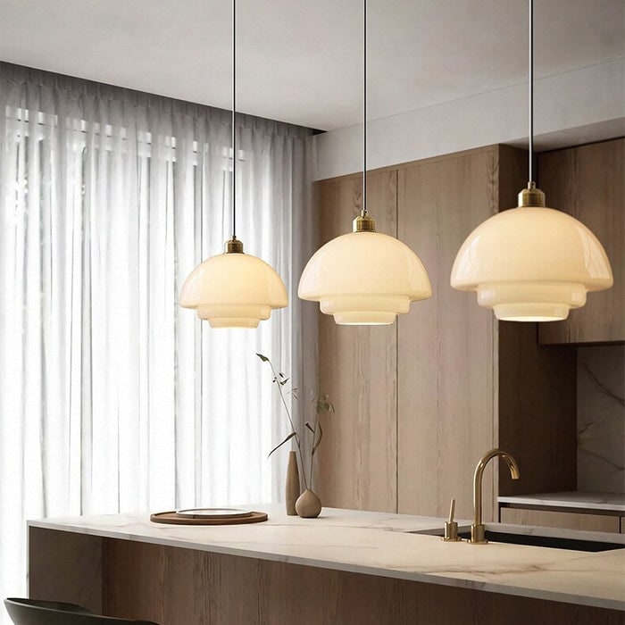 Tiered Glass Pendant Light with Brushed Brass – Modern Ceiling Light