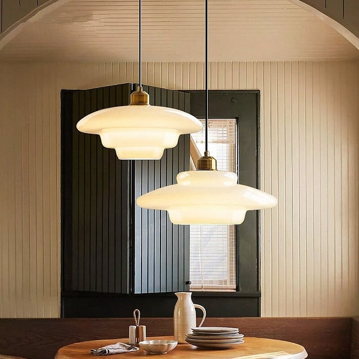 Tiered Glass Pendant Light with Brushed Brass – Modern Ceiling Light