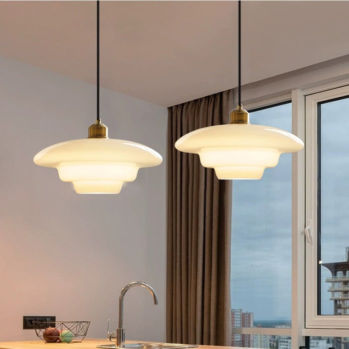 Tiered Glass Pendant Light with Brushed Brass – Modern Ceiling Light