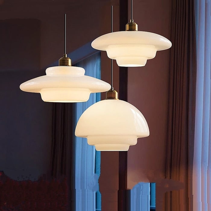Tiered Glass Pendant Light with Brushed Brass – Modern Ceiling Light