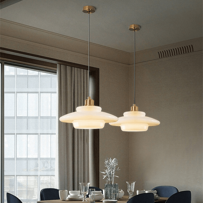 Tiered Glass Pendant Light with Brushed Brass – Modern Ceiling Light