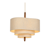 Tiered Linen Pendant Light with Wood Accents – Dining Room Chandelier