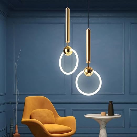 Gold Ring LED Pendant Light – Minimalist Geometric Ceiling Light