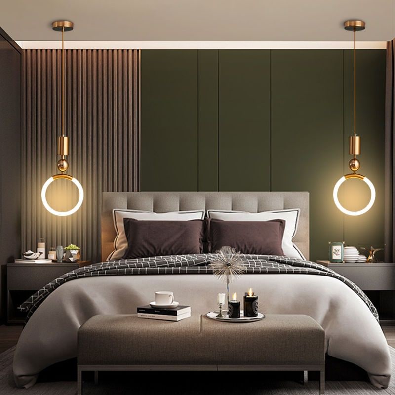 Gold Ring LED Pendant Light – Minimalist Geometric Ceiling Light