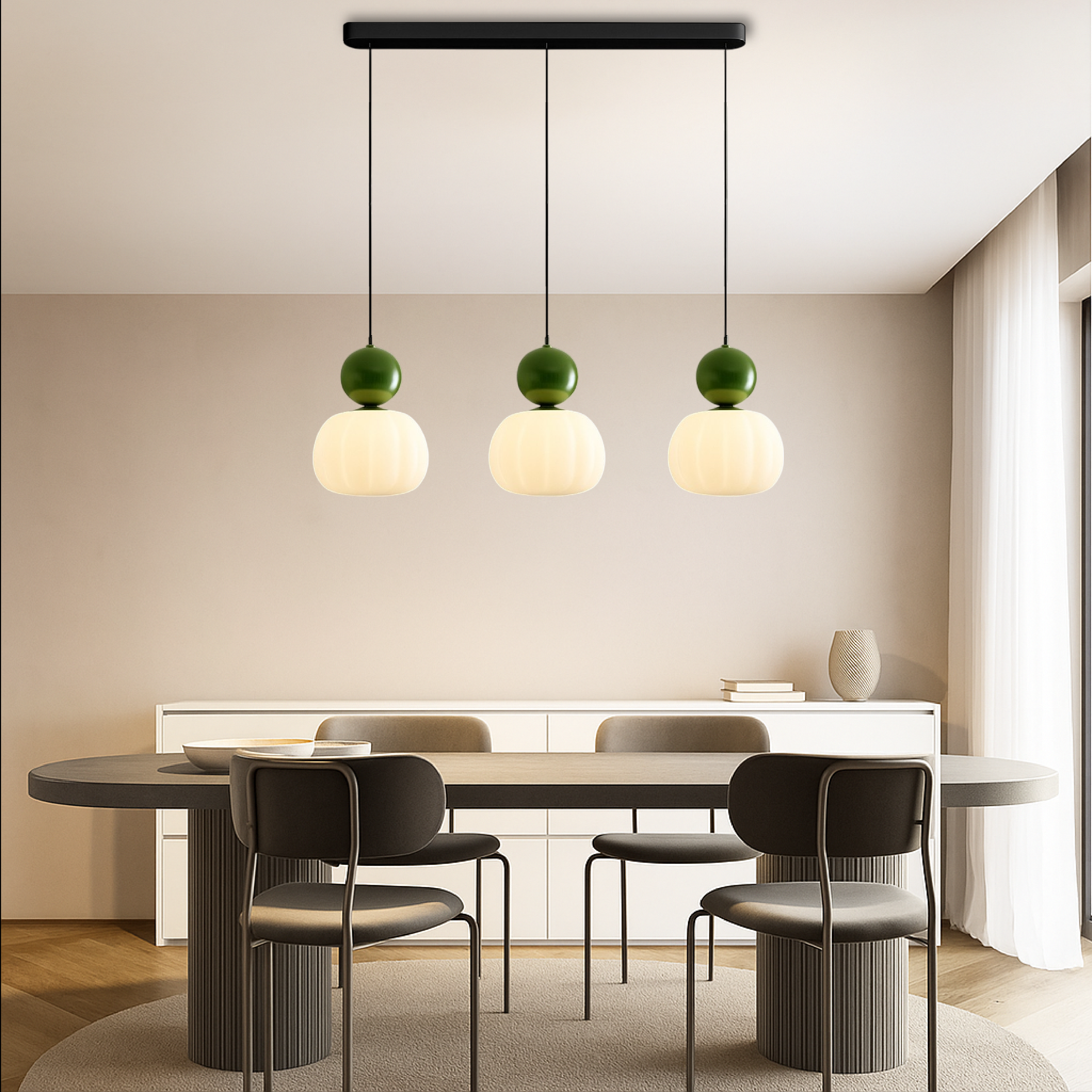 Translucent Shade Pendant Light with Glass Sphere – Single or 3-Light