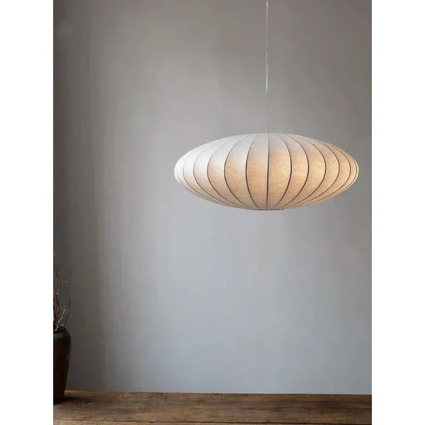 Ribbed Silk Saucer Pendant Light – Mid-Century Modern Ceiling Lamp